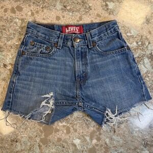 Levis 514 Slim Straight Denim Shorts Blue Medium Wash Raw Hem Size W25‎